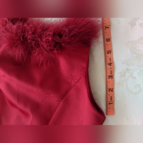 Vtg 1980s Rare Editions Red Formal Short Sleeve Dress W/ Red Feather Trim Sz 14 - Picture 6 of 6